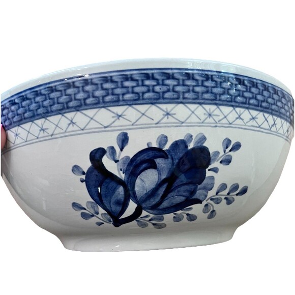Large Royal Copenhagen Tranquebar Blue Flower Serving Bowl Denmark Basketweave - Picture 1 of 7